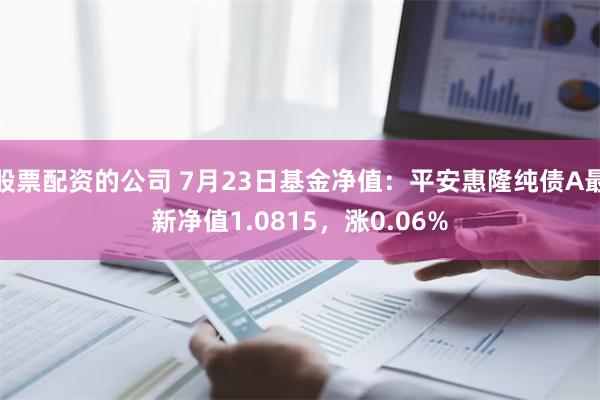 股票配资的公司 7月23日基金净值：平安惠隆纯债A最新净值1.0815，涨0.06%