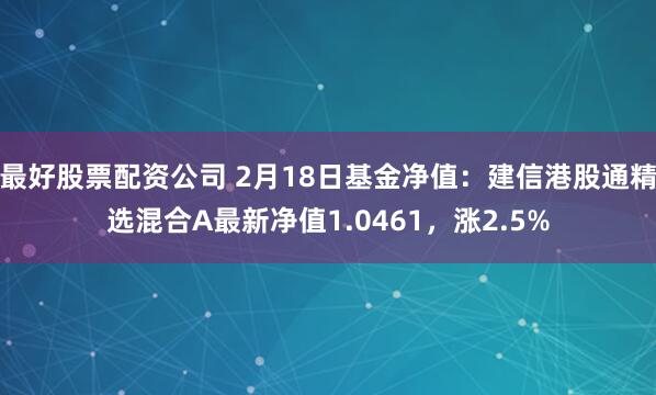 最好股票配资公司 2月18日基金净值：建信港股通精选混合A最新净值1.0461，涨2.5%